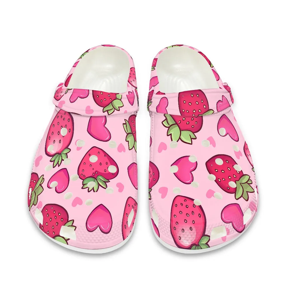 Strawberry and Heart Print Adult Clogs