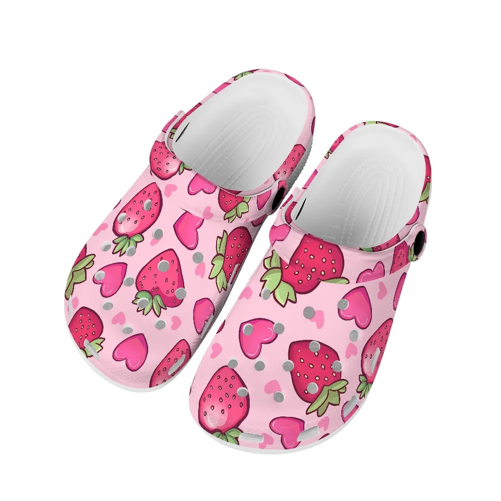 Strawberry and Heart Print Adult Clogs