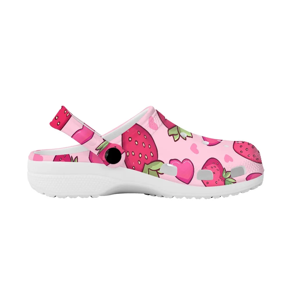 Strawberry and Heart Print Adult Clogs