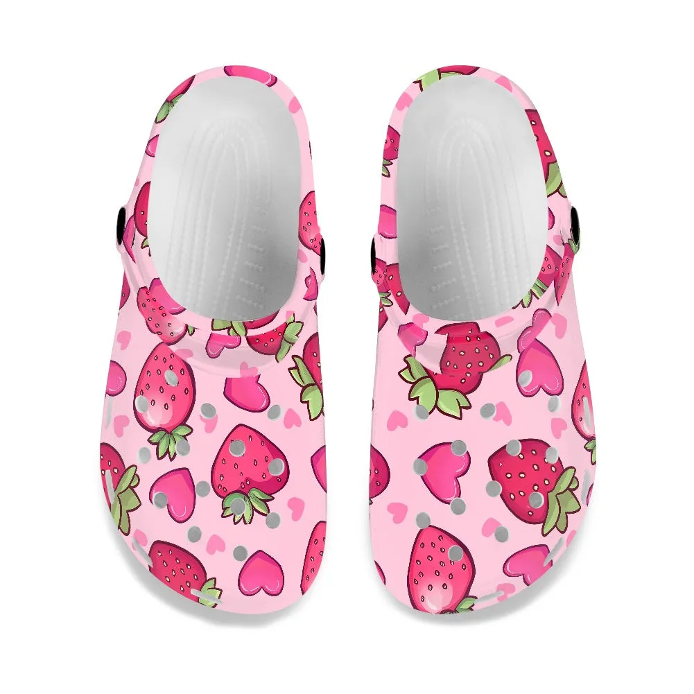 Strawberry and Heart Print Adult Clogs