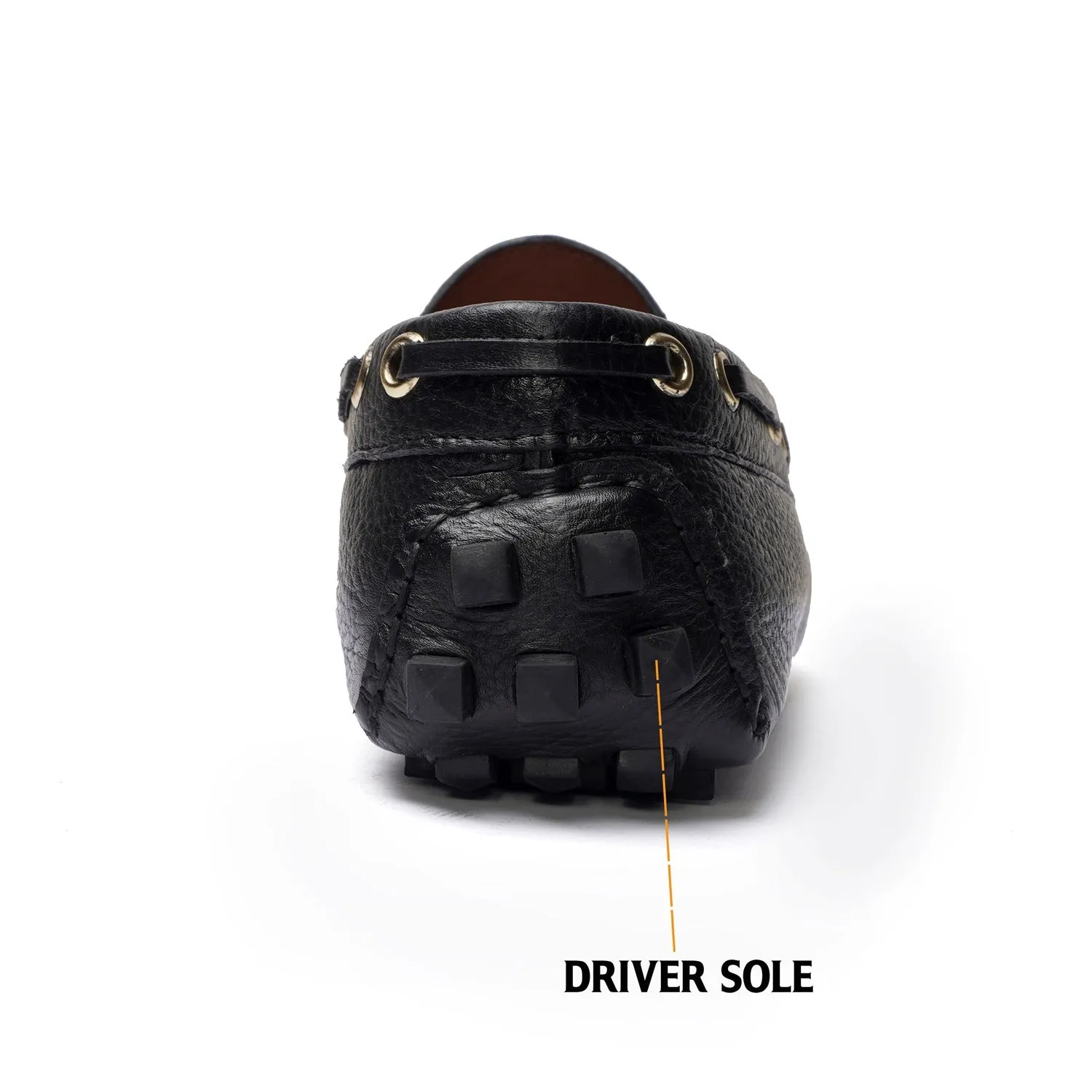 Textured Leather Nubs Driver Sole Loafer in Black Color
