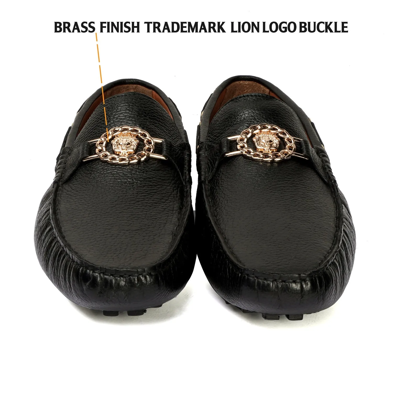 Textured Leather Nubs Driver Sole Loafer in Black Color