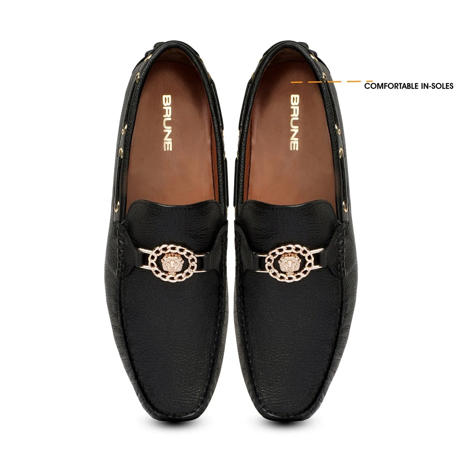 Textured Leather Nubs Driver Sole Loafer in Black Color