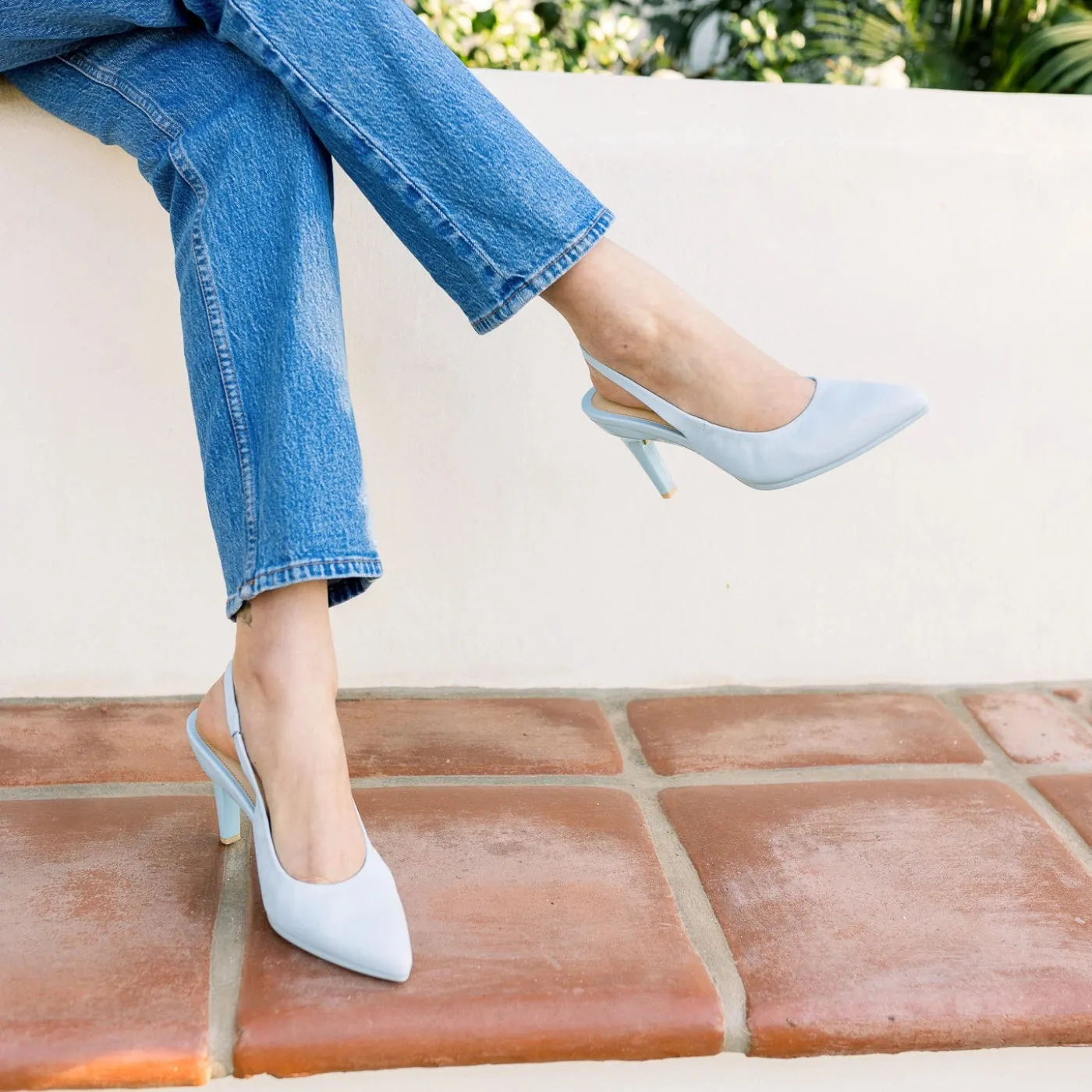 The Slingback - Baby Blue Leather 4 Stiletto