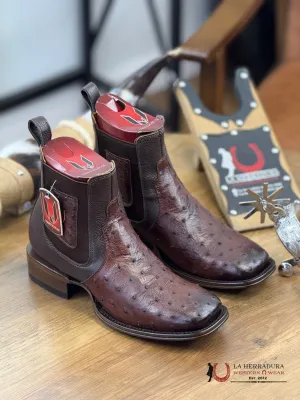 VESTIGIUM SHORT BOTIN EXOTIC OSTRICH BROWN LEATHER - 0316