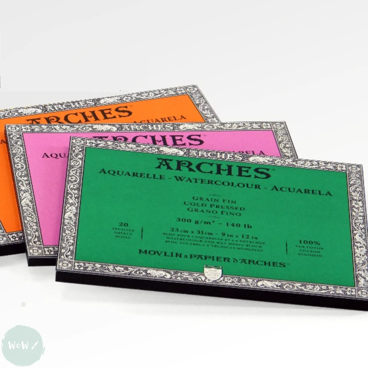 Watercolour Paper - BLOCK - ARCHES Aquarelle -  SATINE (HOT PRESSED / SMOOTH)  140 lb/ 300 gsm WHITE  31 x 41 cm, 12 x 16",