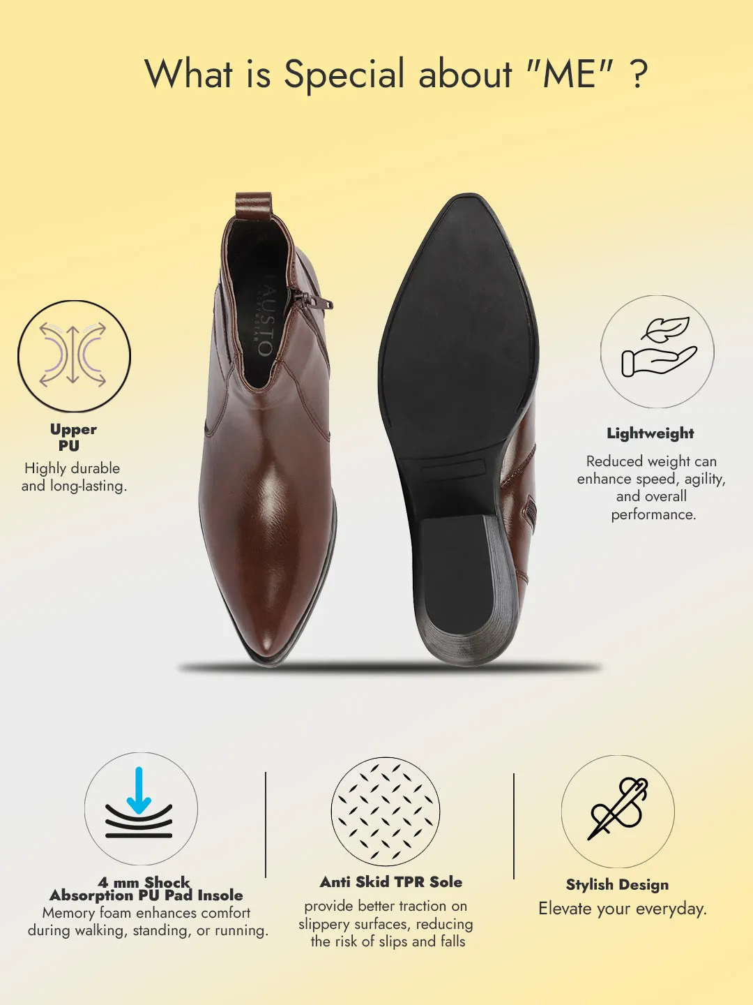 Women Brown Mid Top Side Zipper Slip On Flared Heel Pointed Toe Chelsea Boots