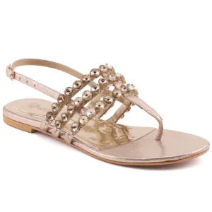 Women “JESSI” Decorated Stone Tri-Strap Buckle Closure Flat Thong Sandals
