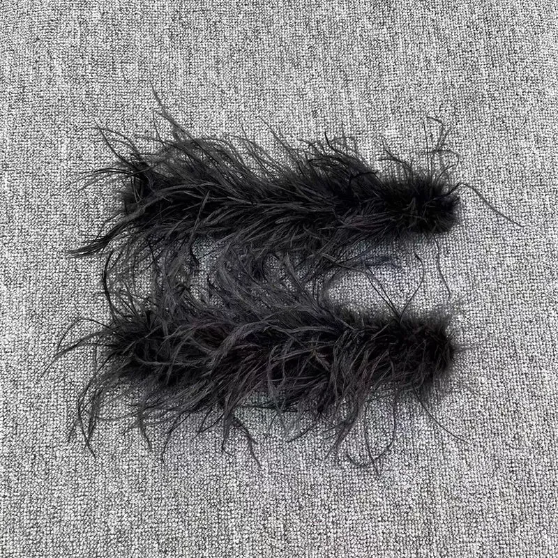 Women Ostrich Fur Cuffs Slap Band Ostrich Feather Bracelets Ring Wristband Accessories