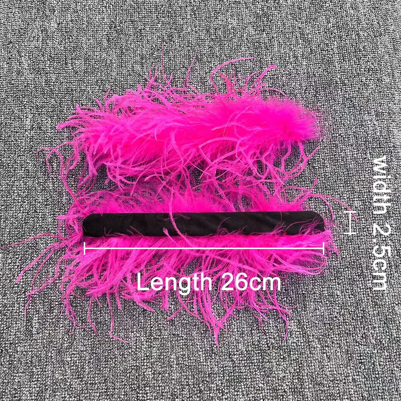 Women Ostrich Fur Cuffs Slap Band Ostrich Feather Bracelets Ring Wristband Accessories