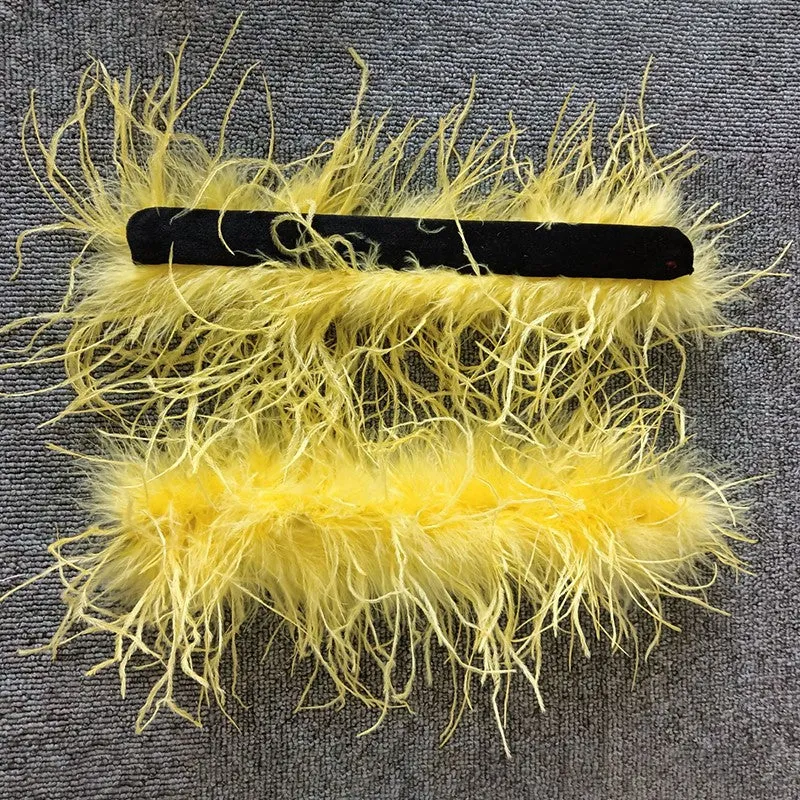 Women Ostrich Fur Cuffs Slap Band Ostrich Feather Bracelets Ring Wristband Accessories