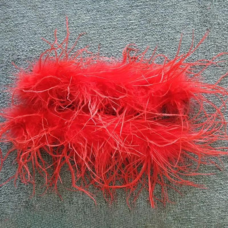 Women Ostrich Fur Cuffs Slap Band Ostrich Feather Bracelets Ring Wristband Accessories