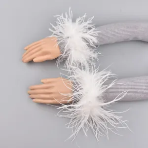 Women Ostrich Fur Cuffs Slap Band Ostrich Feather Bracelets Ring Wristband Accessories