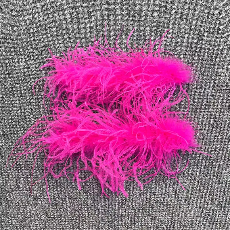Women Ostrich Fur Cuffs Slap Band Ostrich Feather Bracelets Ring Wristband Accessories
