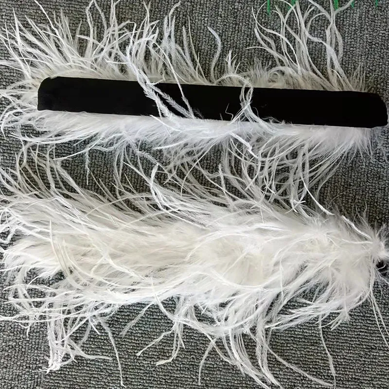 Women Ostrich Fur Cuffs Slap Band Ostrich Feather Bracelets Ring Wristband Accessories