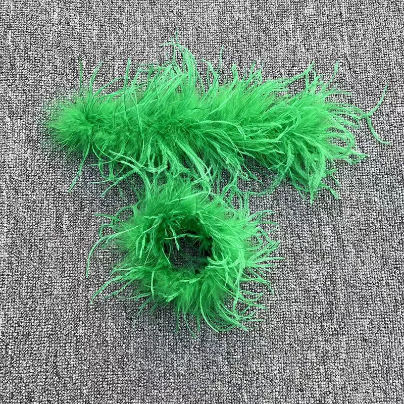 Women Ostrich Fur Cuffs Slap Band Ostrich Feather Bracelets Ring Wristband Accessories