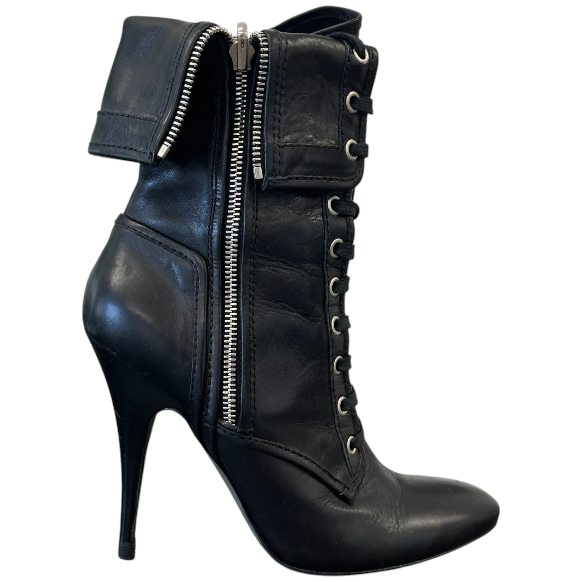 Women's Lace Up Leather Ankle Boots Black Size EU 38 / UK 5