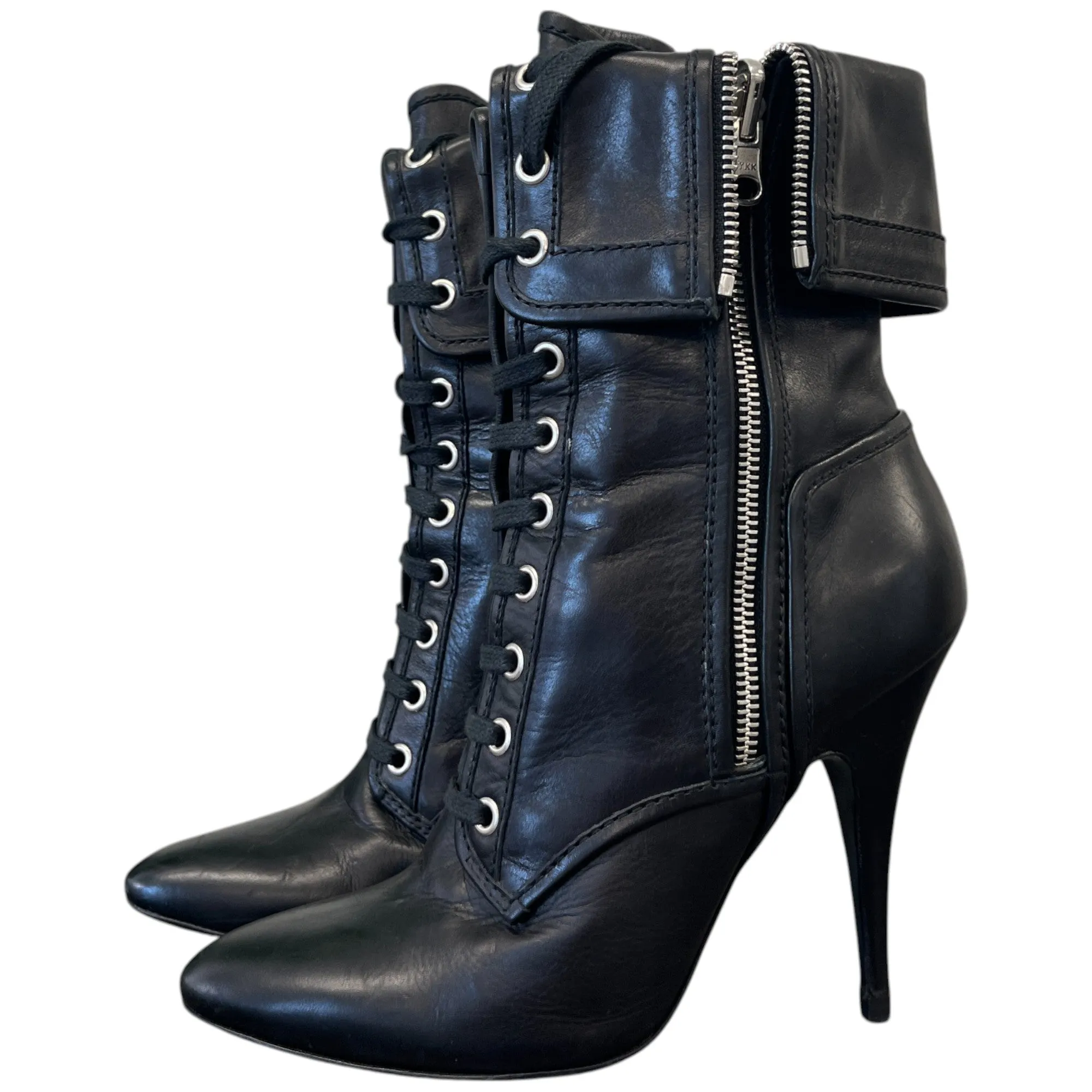Women's Lace Up Leather Ankle Boots Black Size EU 38 / UK 5