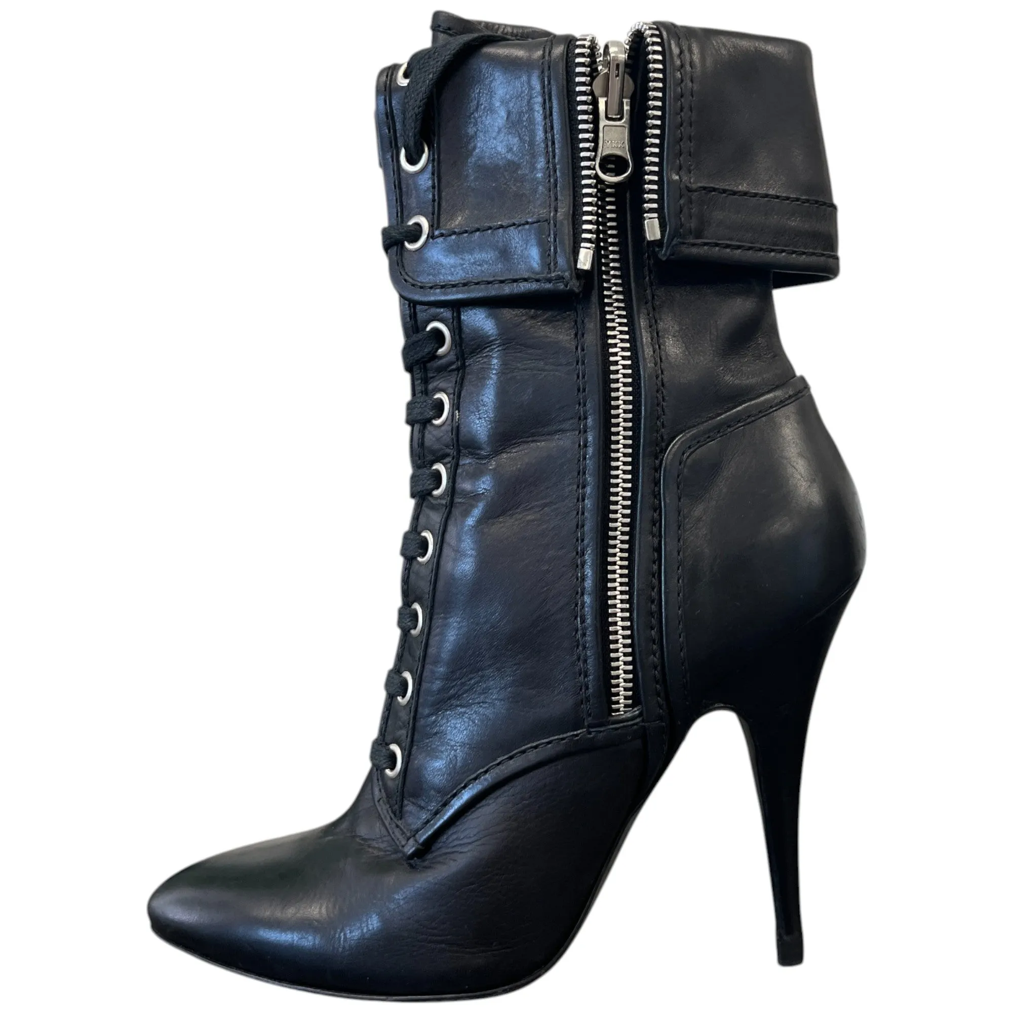 Women's Lace Up Leather Ankle Boots Black Size EU 38 / UK 5