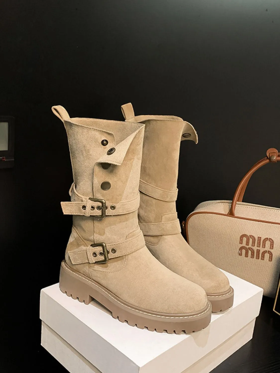 Women's Round Toe Platform Boots | Stylish Mid Heel Casual Footwear
