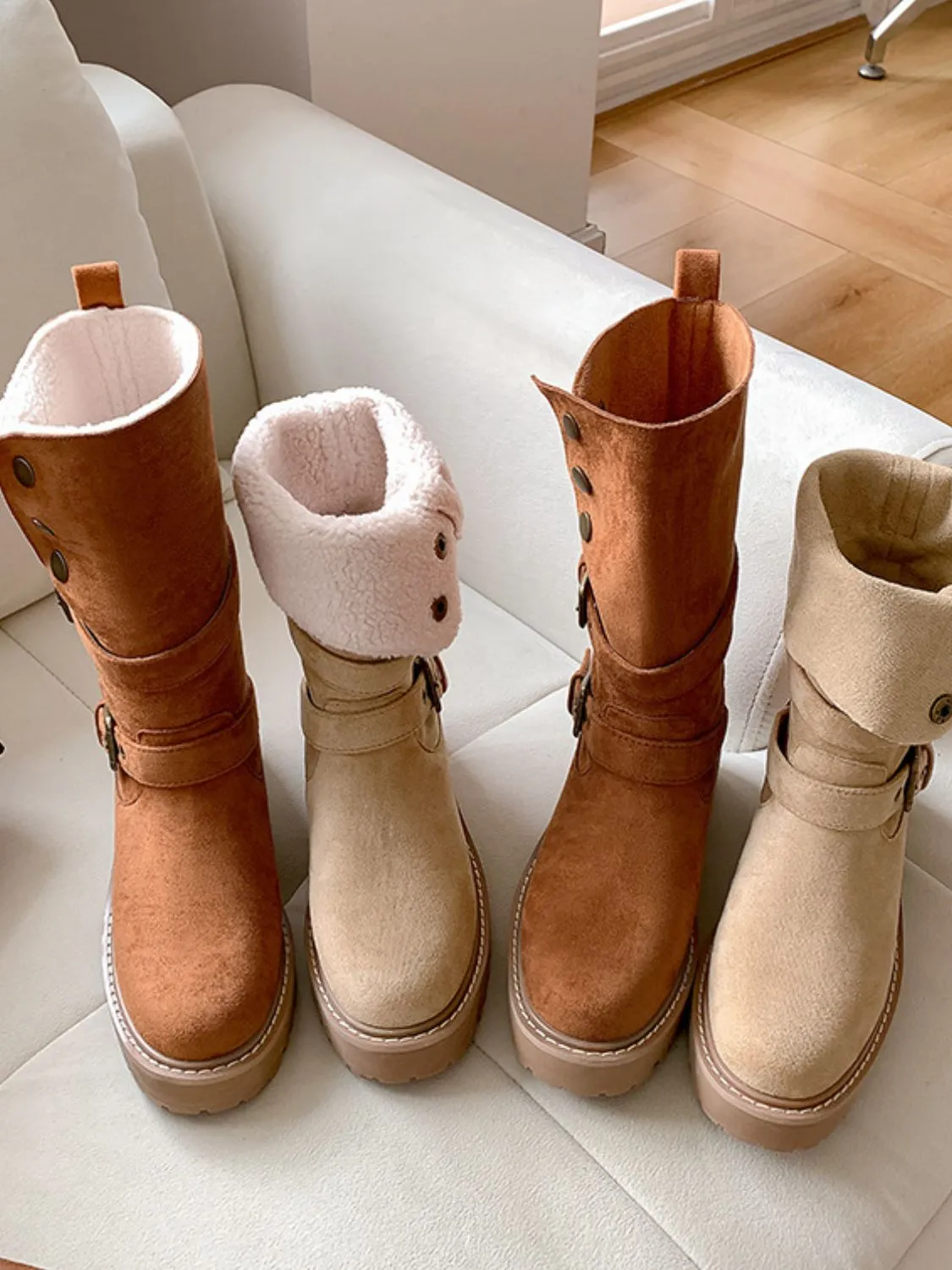 Women's Round Toe Platform Boots | Stylish Mid Heel Casual Footwear
