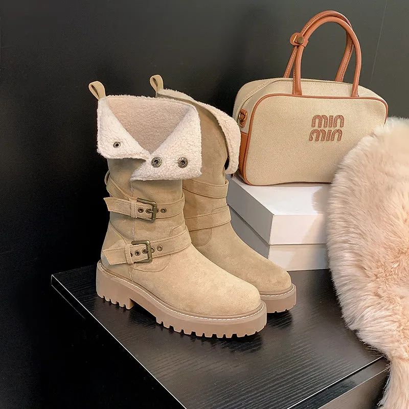 Women's Round Toe Platform Boots | Stylish Mid Heel Casual Footwear