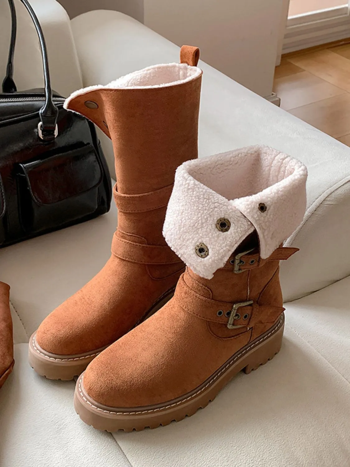 Women's Round Toe Platform Boots | Stylish Mid Heel Casual Footwear