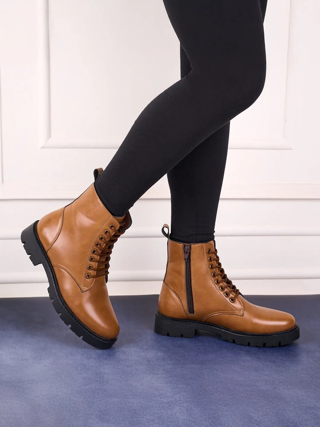 Women's Tan Lace Up Casual Boots (IU5007)