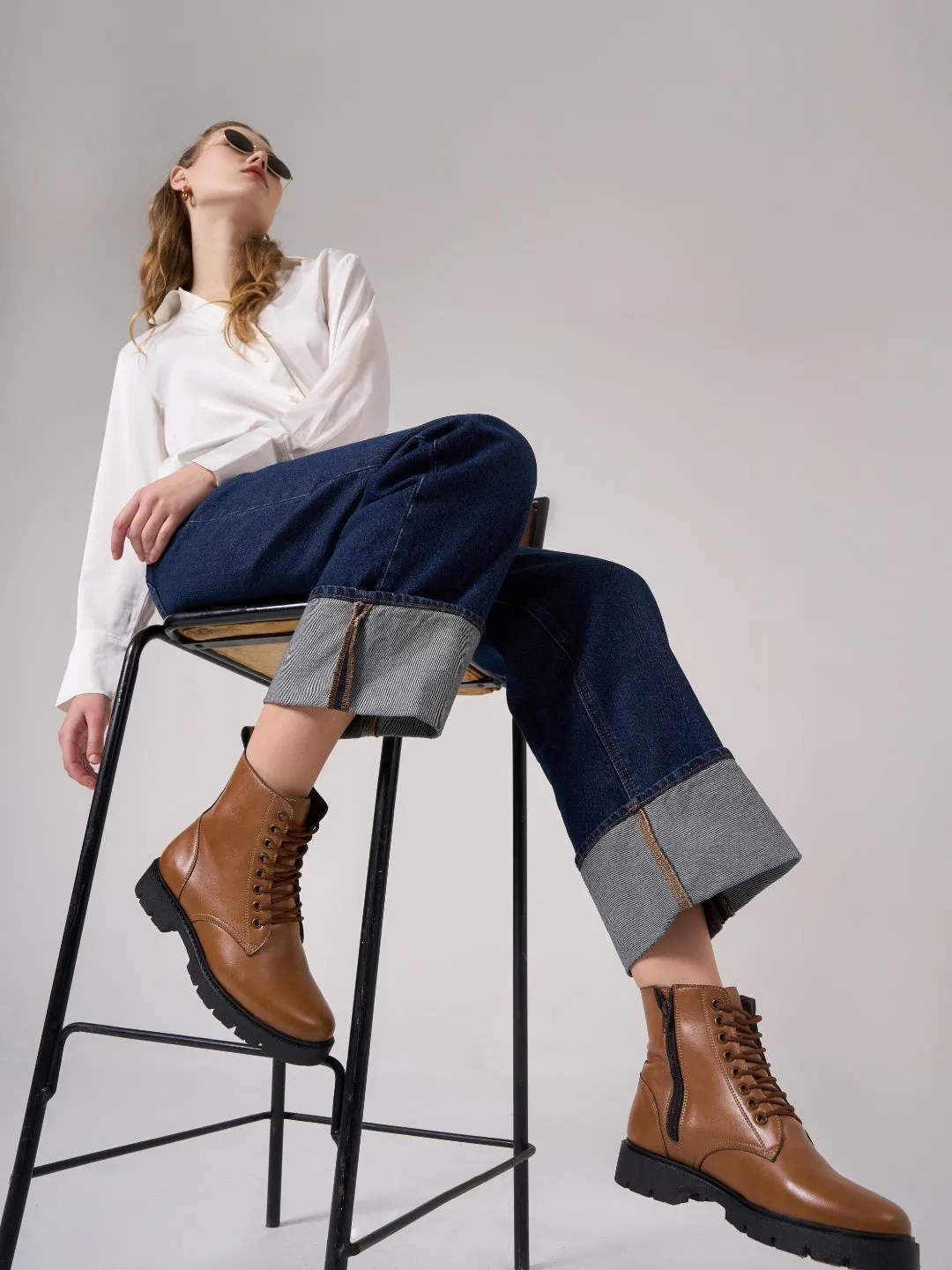 Women's Tan Lace Up Casual Boots (IU5007)