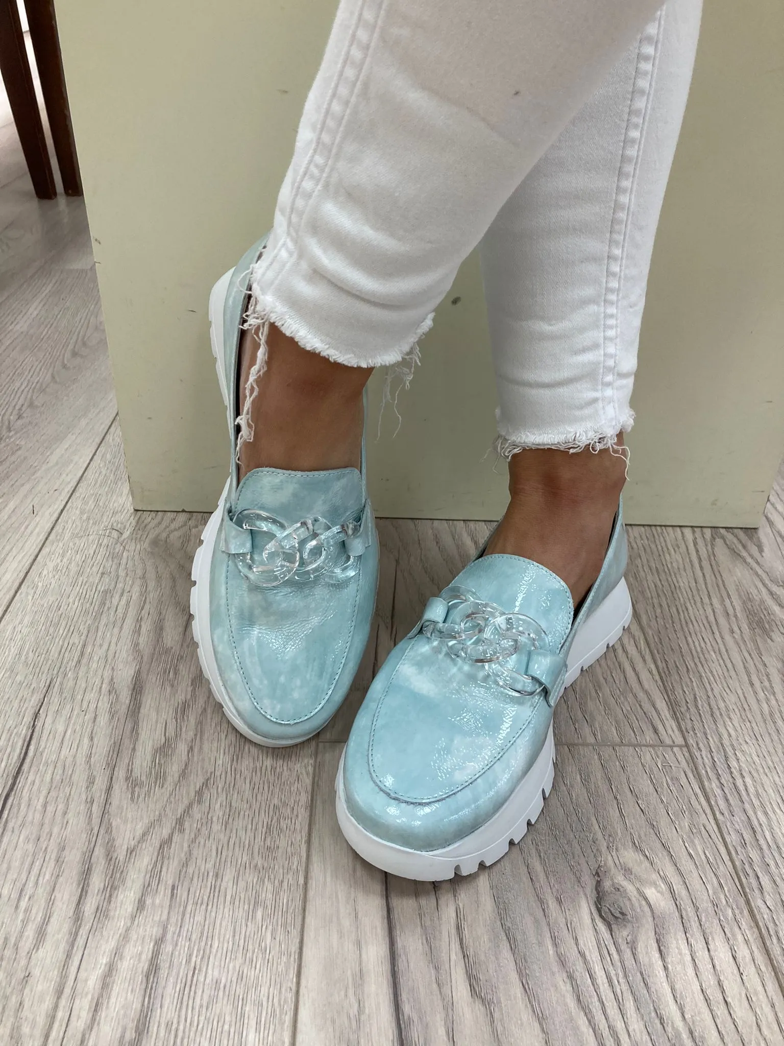 WONDERS - A-2405 LOW WEDGE SLIP-ON SHOE - TURQUOISE
