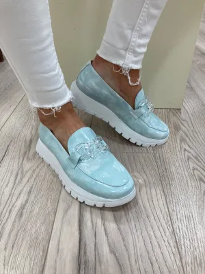 WONDERS - A-2405 LOW WEDGE SLIP-ON SHOE - TURQUOISE
