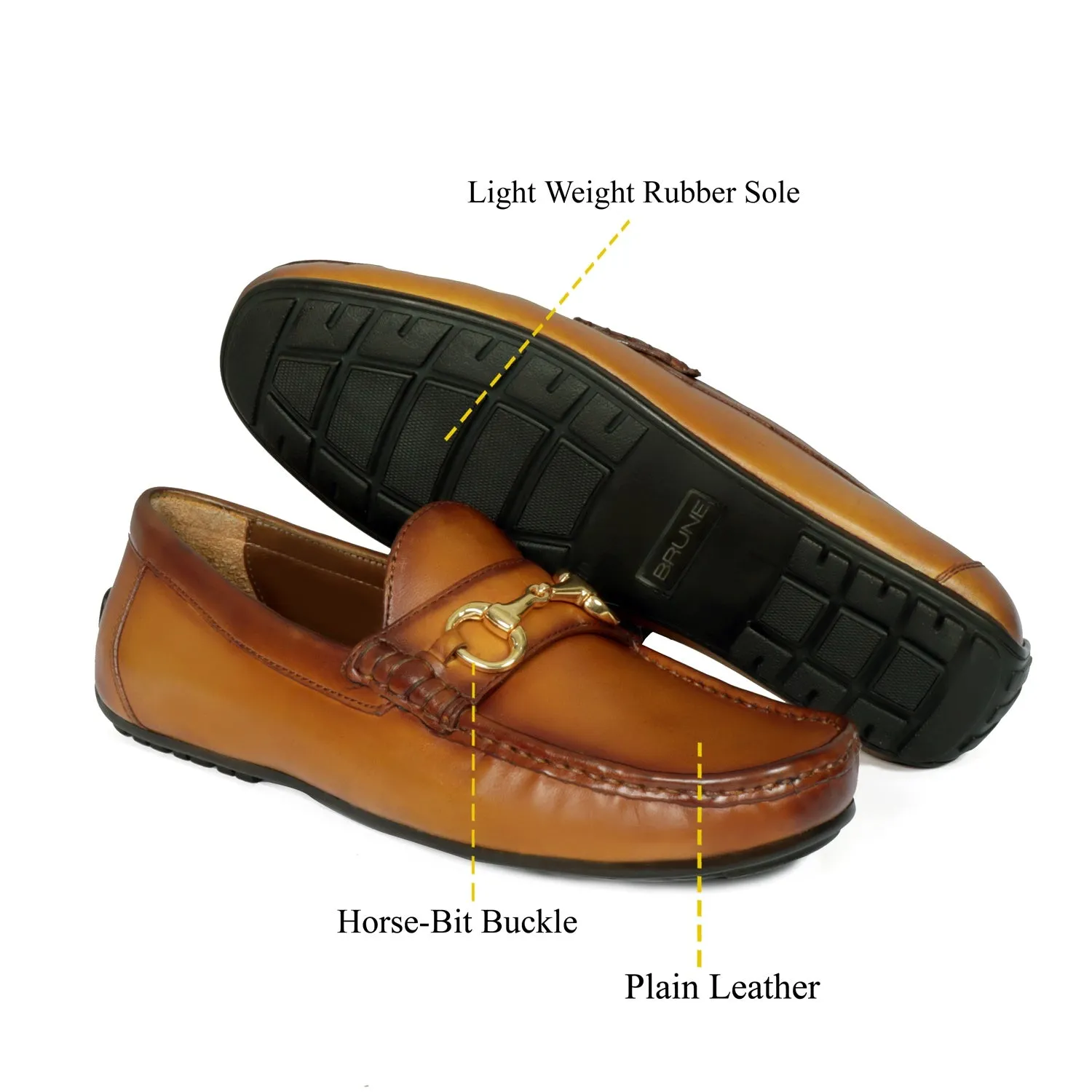 Yellowish Leather Driver Loafer With Horse-bit Buckle