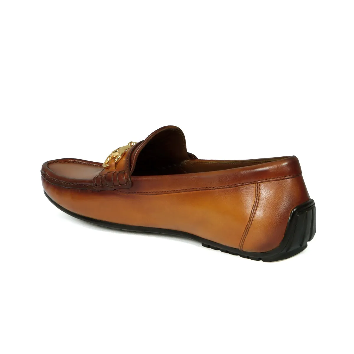 Yellowish Leather Driver Loafer With Horse-bit Buckle